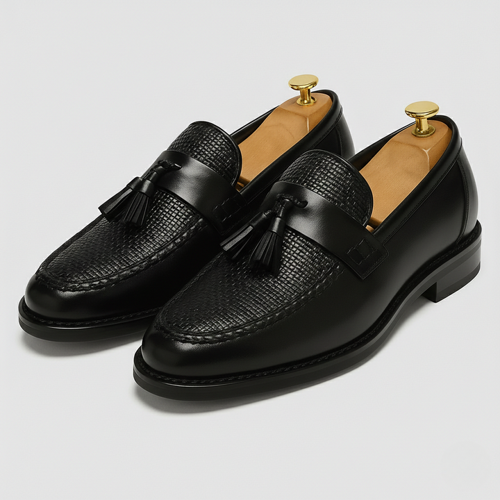 Men's Tassel Loafers - Slip On Leather Woven Panel