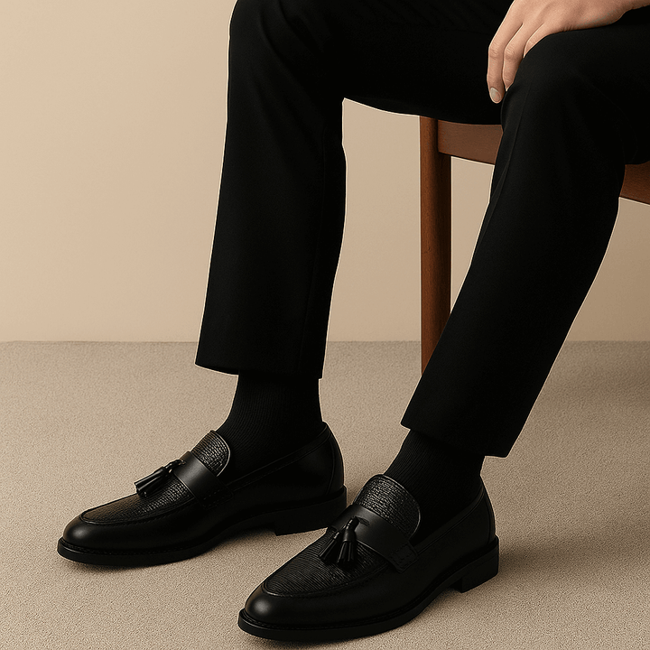 Men's Tassel Loafers - Slip On Leather Woven Panel
