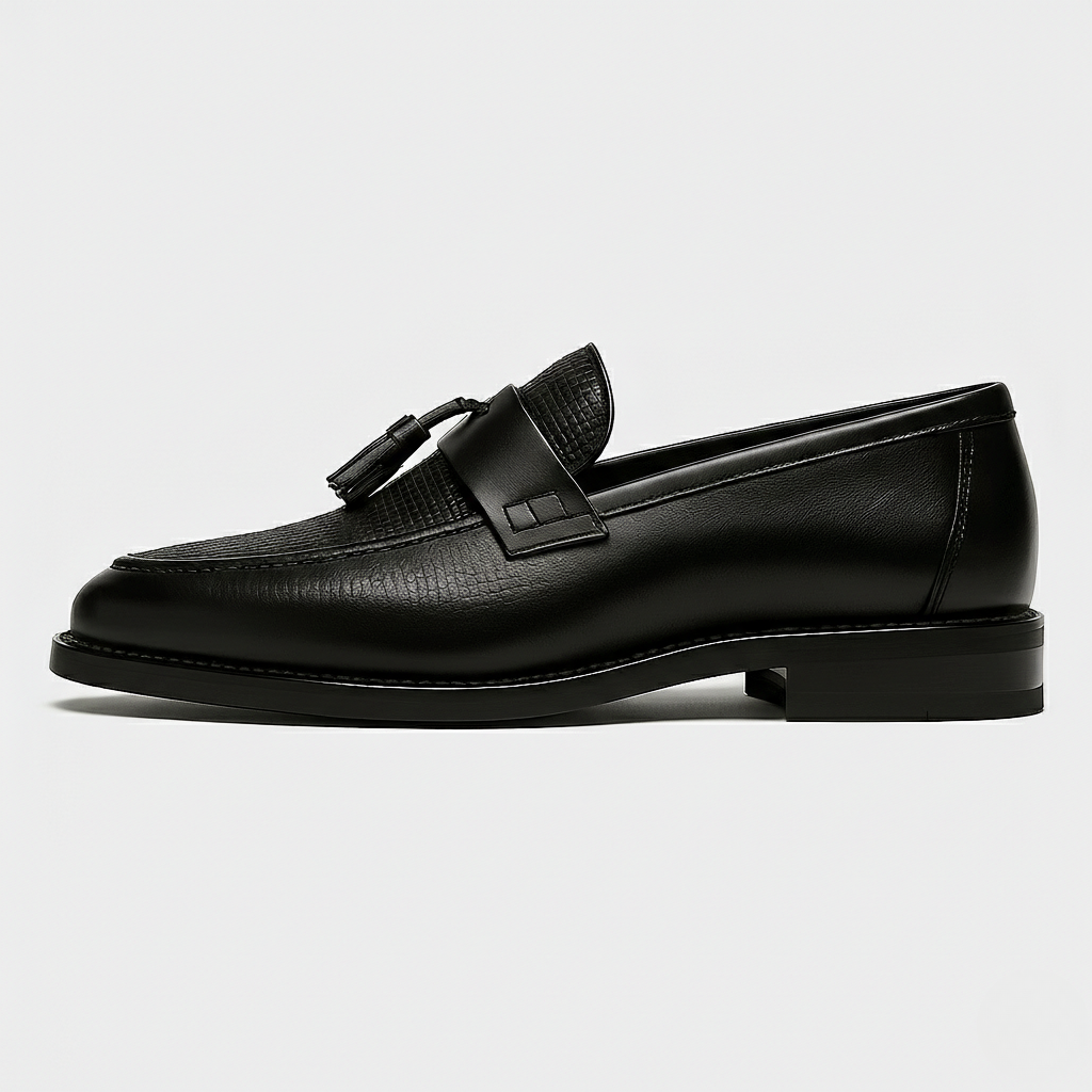 Men's Tassel Loafers - Slip On Leather Woven Panel