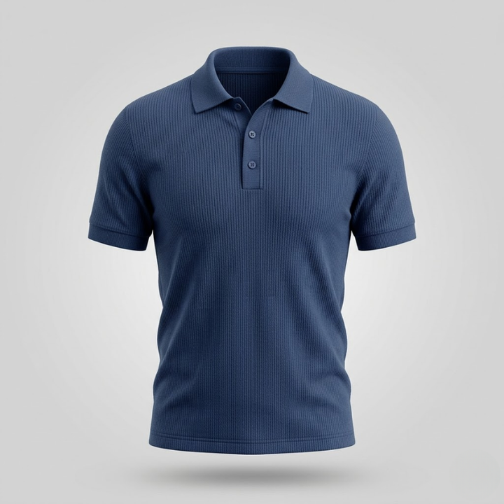 Ribbed Knit Polo Shirt