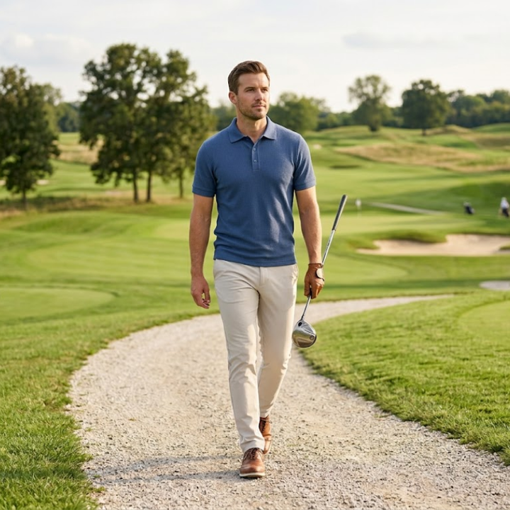 Ribbed Knit Polo Shirt
