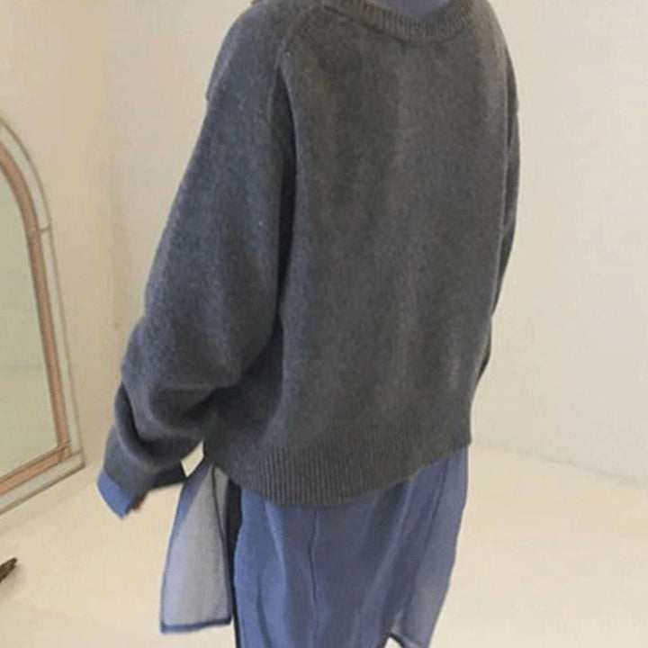 Women's Asymmetric Button Cardigan - Long Sleeve Knit Sweater
