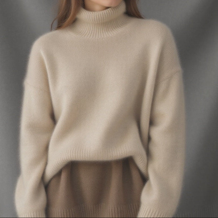 Women's Chunky Turtleneck Pullover - Dropped Shoulder Brushed Knit Sweater