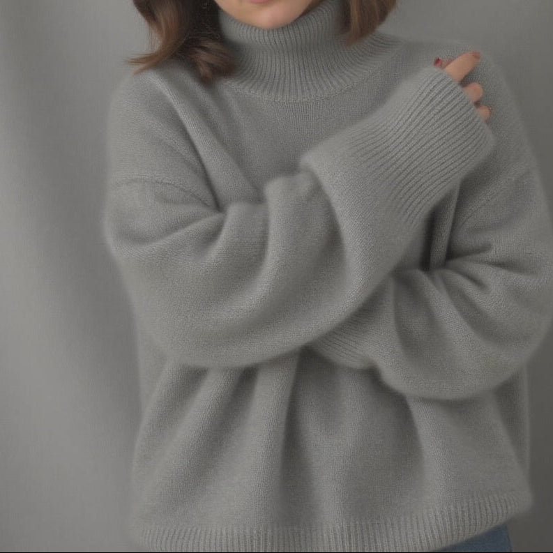 Women's Chunky Turtleneck Pullover - Dropped Shoulder Brushed Knit Sweater