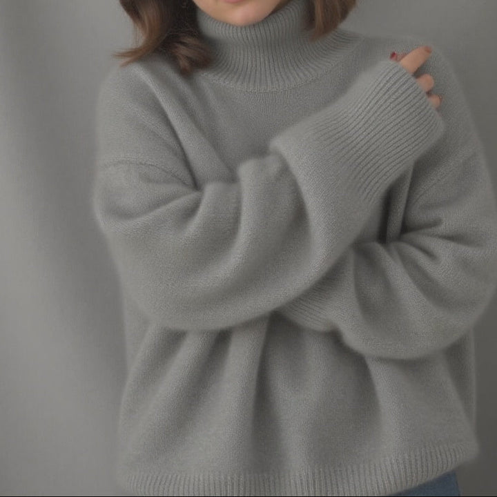 Women's Chunky Turtleneck Pullover - Dropped Shoulder Brushed Knit Sweater