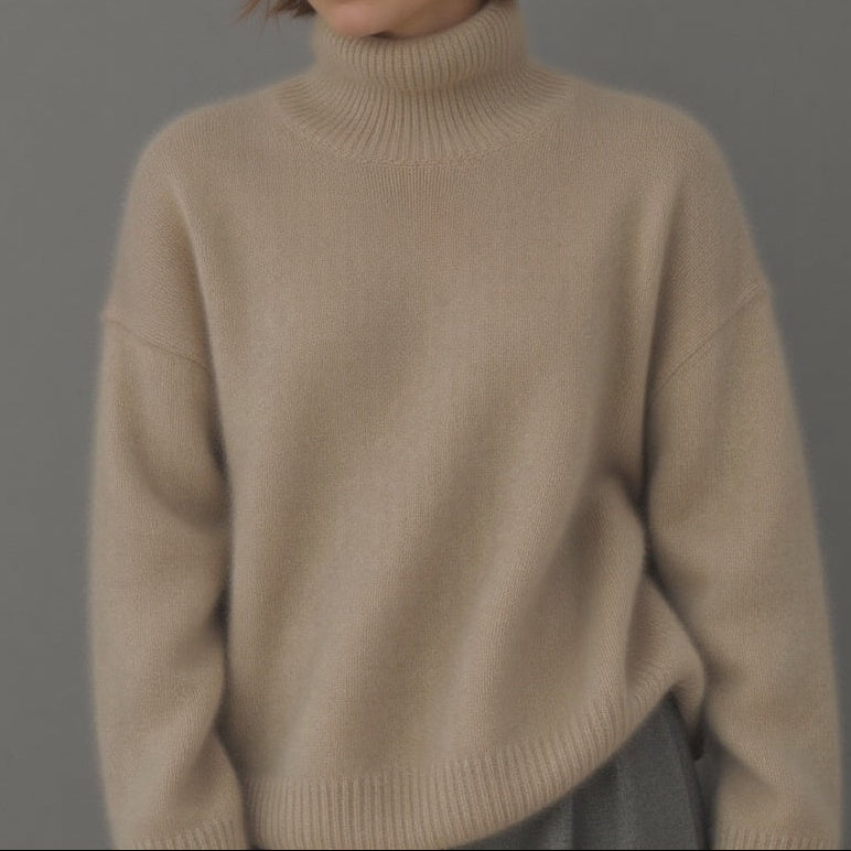 Women's Chunky Turtleneck Pullover - Dropped Shoulder Brushed Knit Sweater