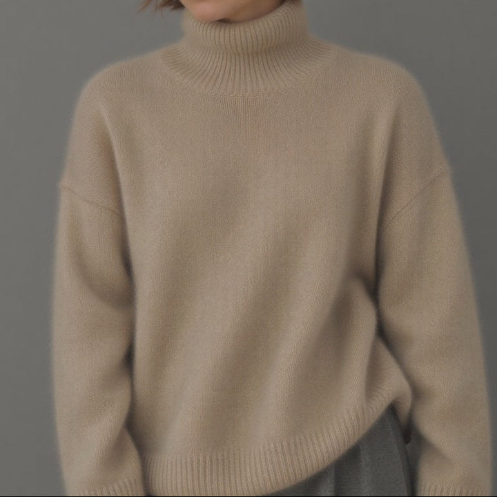 Women's Chunky Turtleneck Pullover - Dropped Shoulder Brushed Knit Sweater