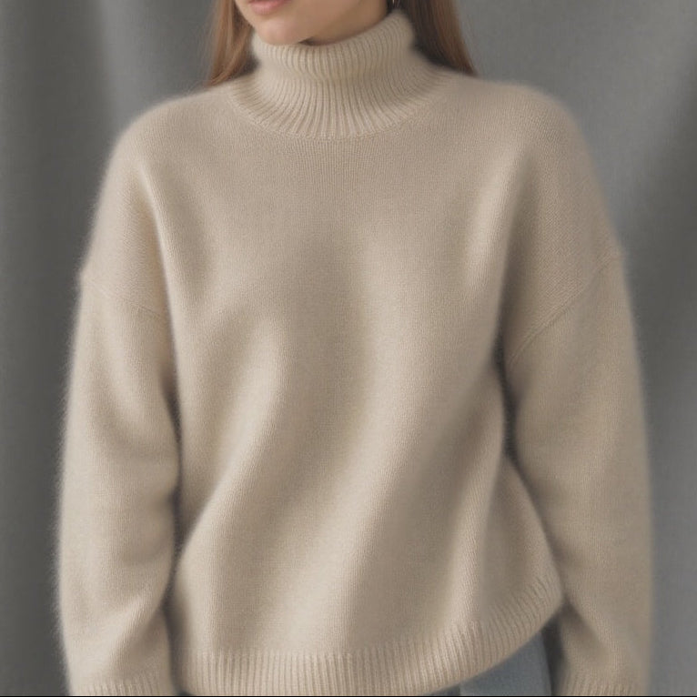 Women's Chunky Turtleneck Pullover - Dropped Shoulder Brushed Knit Sweater