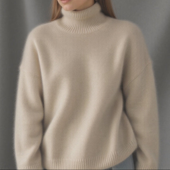 Women's Chunky Turtleneck Pullover - Dropped Shoulder Brushed Knit Sweater