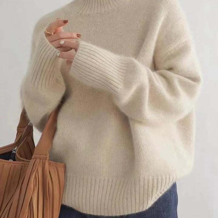 Women's Chunky Turtleneck Pullover - Dropped Shoulder Brushed Knit Sweater