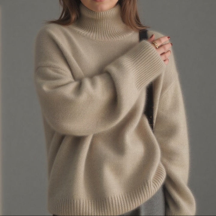 Women's Chunky Turtleneck Pullover - Dropped Shoulder Brushed Knit Sweater