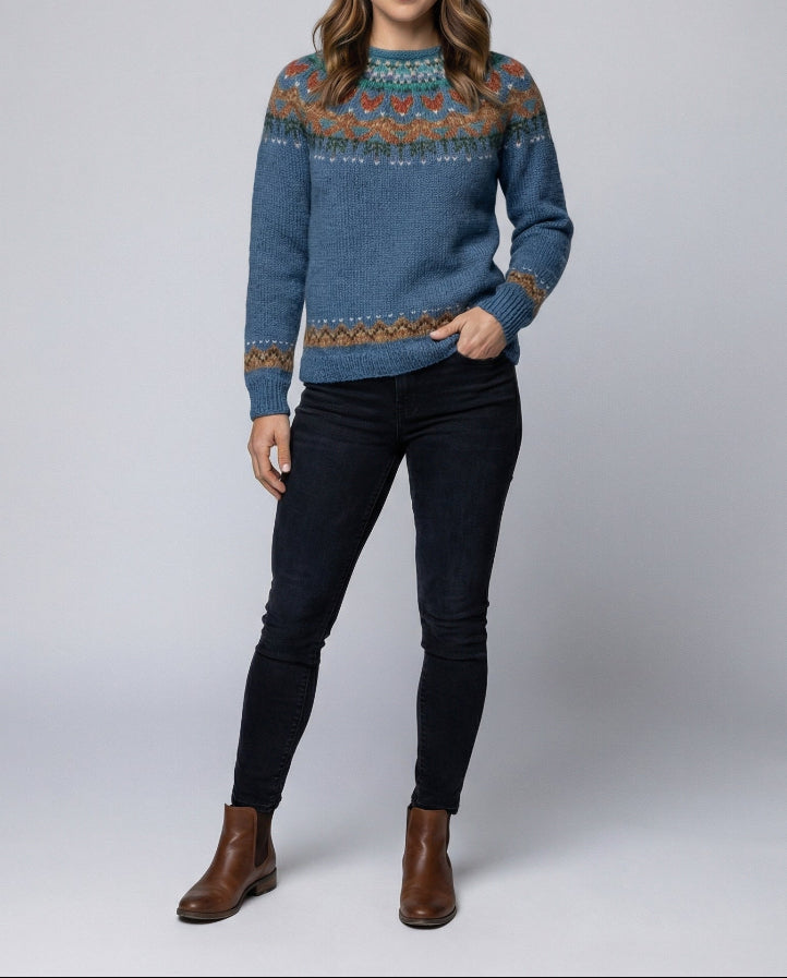 Women's Fair Isle Sweater - Crew Neck Nordic Yoke Knit