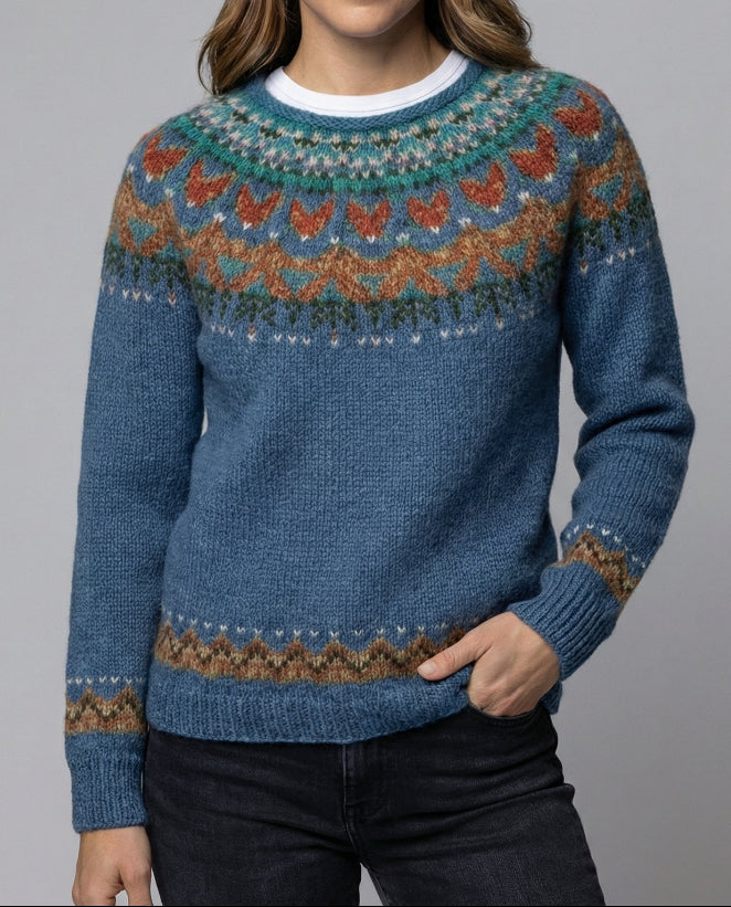Women's Fair Isle Sweater - Crew Neck Nordic Yoke Knit