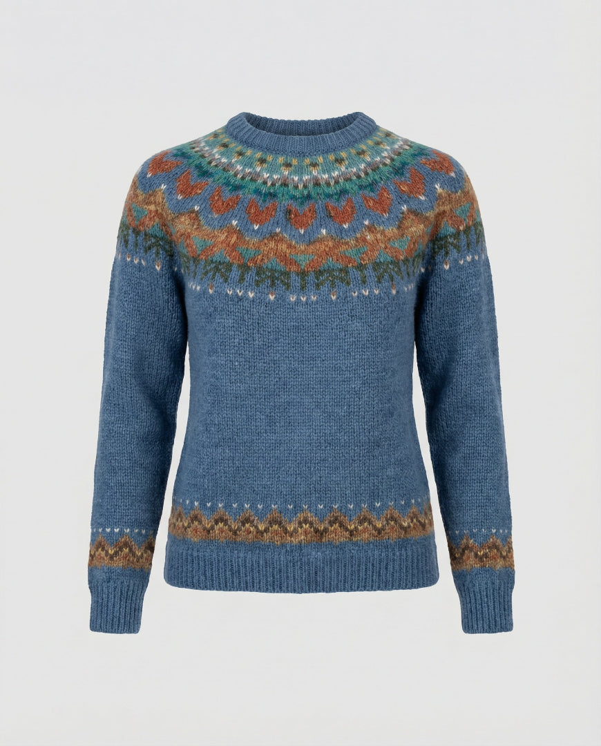 Women's Fair Isle Sweater - Crew Neck Nordic Yoke Knit