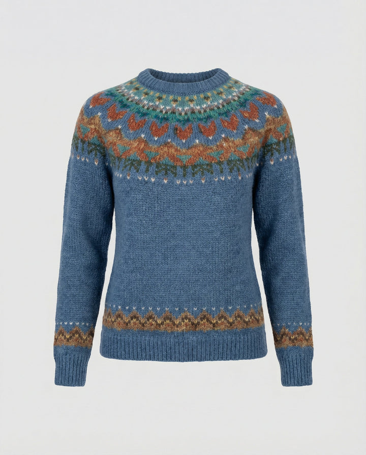Women's Fair Isle Sweater - Crew Neck Nordic Yoke Knit