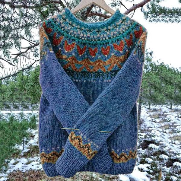 Women's Fair Isle Sweater - Crew Neck Nordic Yoke Knit