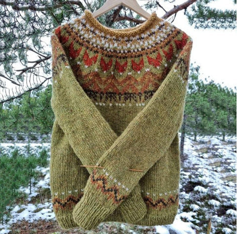 Women's Fair Isle Sweater - Crew Neck Nordic Yoke Knit