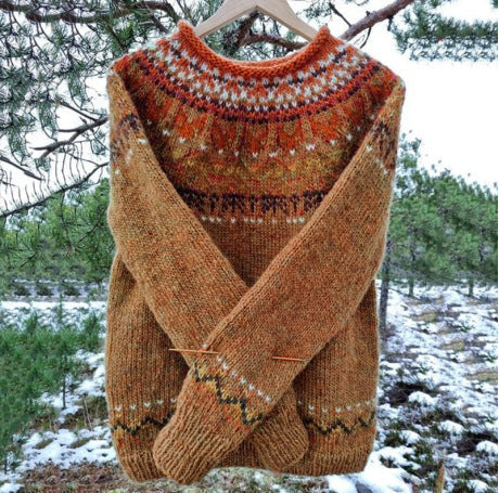 Women's Fair Isle Sweater - Crew Neck Nordic Yoke Knit