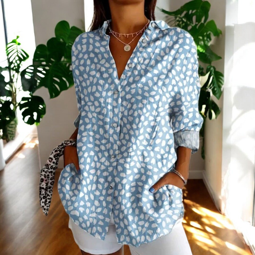 Women's Floral Print Shirt - Long Sleeve Button Front Collared