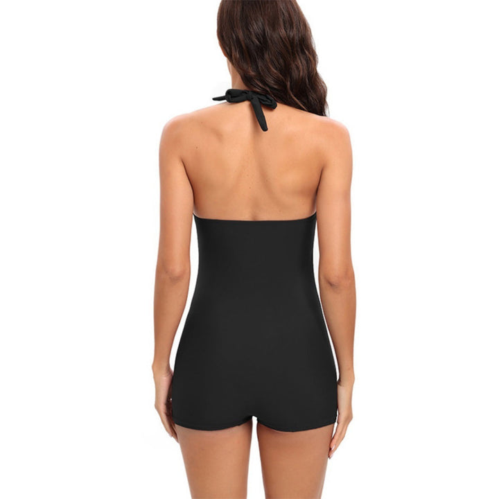 Women's Halter One Piece Swimsuit - Ruched Boyleg Twist Front