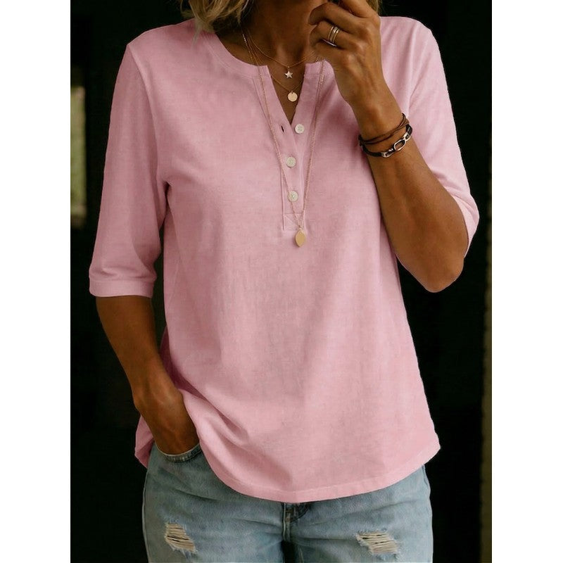 Women's Henley Top - Button Placket