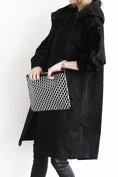 Women's Hooded Trench Coat - Button Front Mid-Length Jacket