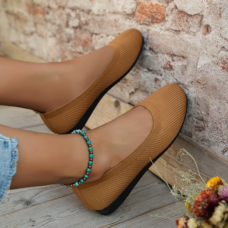 Women's Knit Ballet Flats - Round Toe Slip On