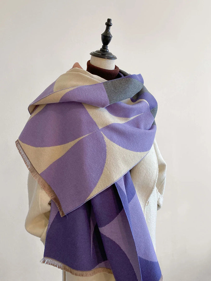 Women's Oversized Blanket Scarf - Geometric Color Block Woven Wrap