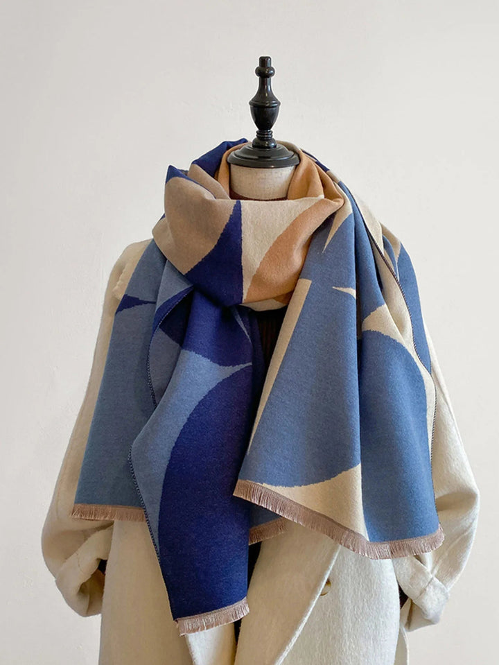 Women's Oversized Blanket Scarf - Geometric Color Block Woven Wrap