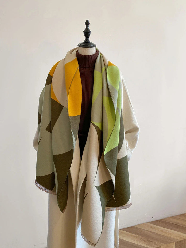 Women's Oversized Blanket Scarf - Geometric Color Block Woven Wrap