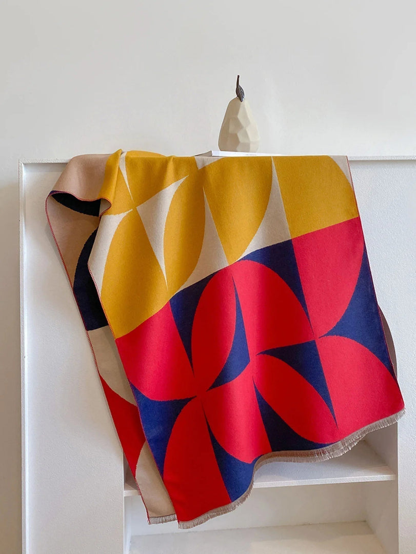 Women's Oversized Blanket Scarf - Geometric Color Block Woven Wrap