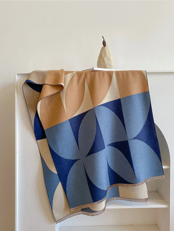 Women's Oversized Blanket Scarf - Geometric Color Block Woven Wrap