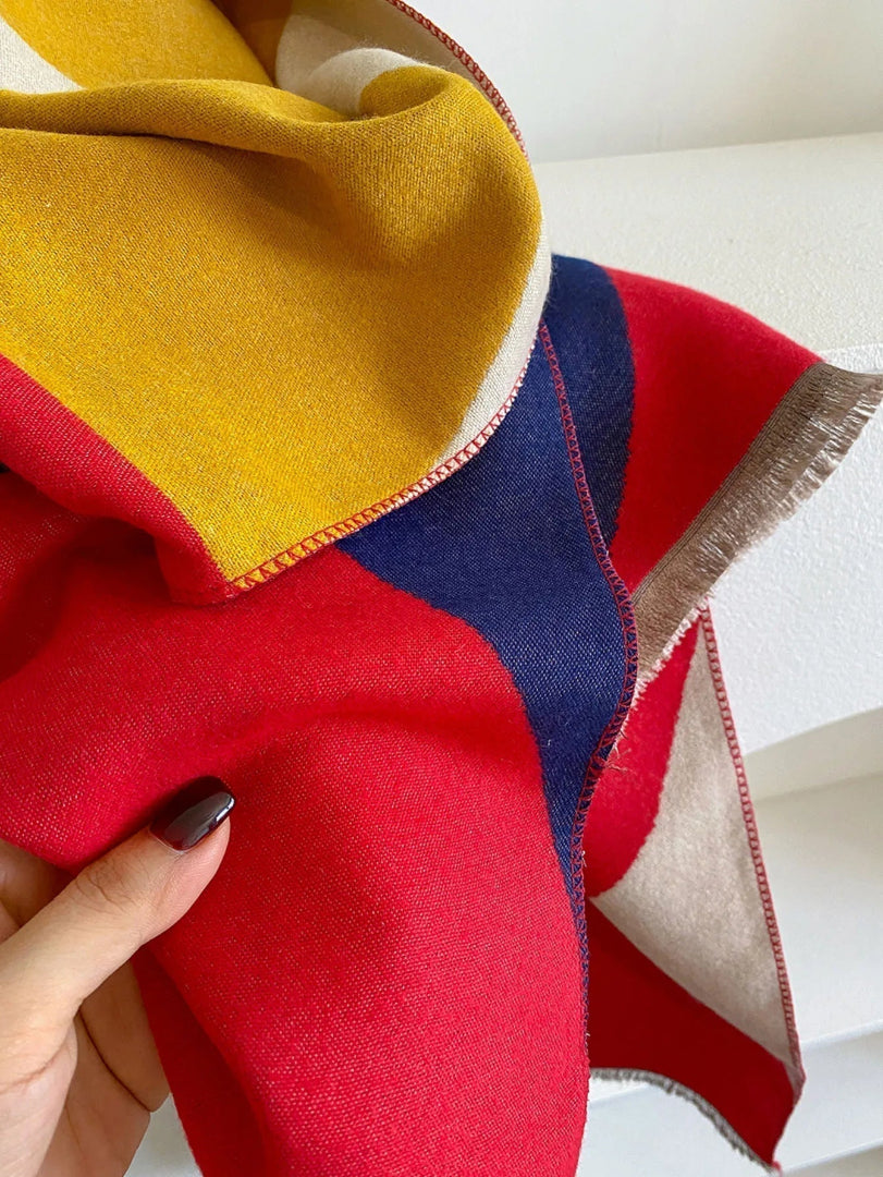 Women's Oversized Blanket Scarf - Geometric Color Block Woven Wrap