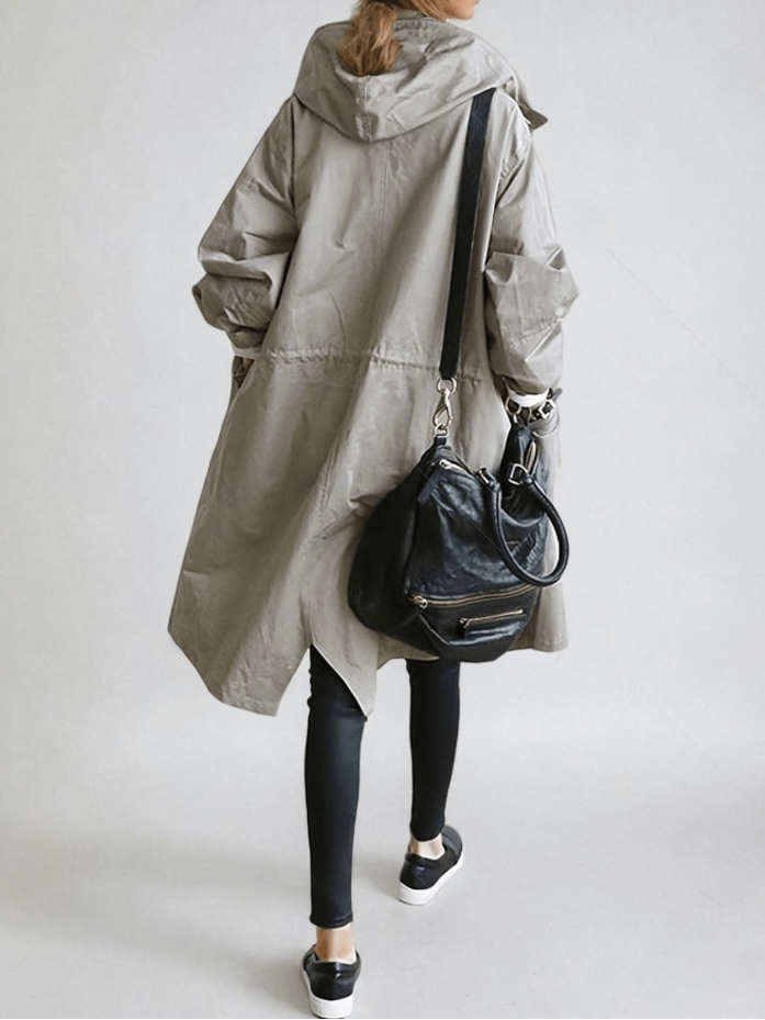 Women's Oversized Trench Coat - Longline Button Front Woven