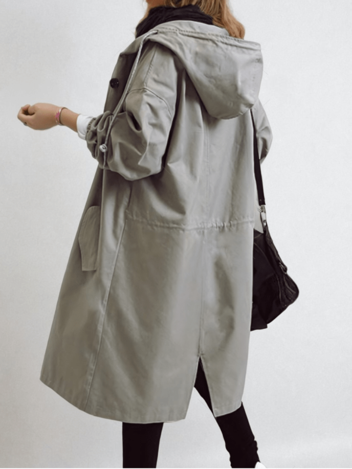 Women's Oversized Trench Coat - Longline Button Front Woven