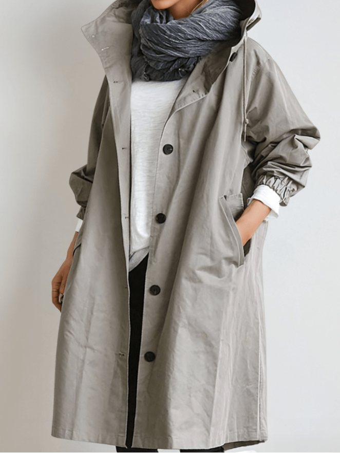 Women's Oversized Trench Coat - Longline Button Front Woven