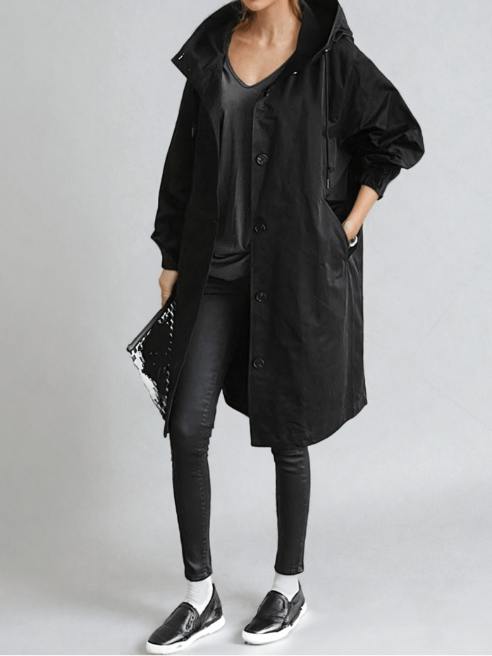 Women's Oversized Trench Coat - Longline Button Front Woven