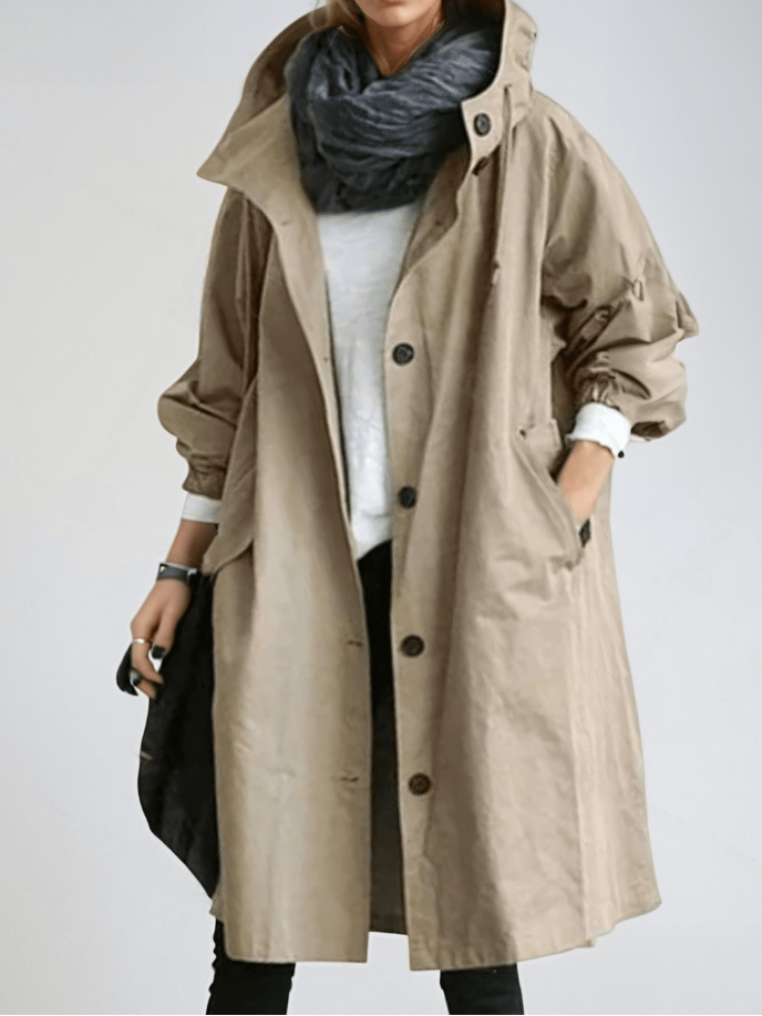 Women's Oversized Trench Coat - Longline Button Front Woven