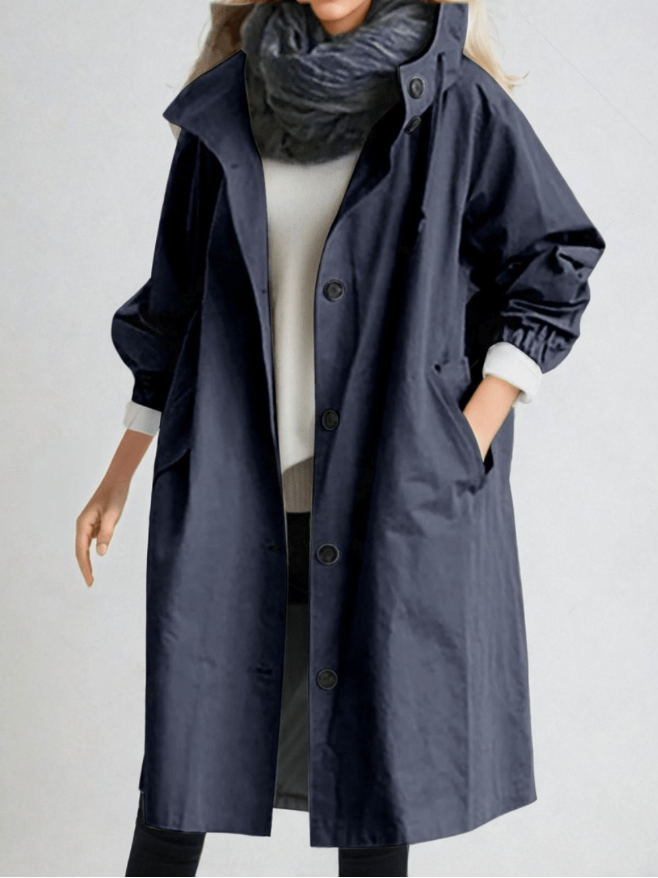 Women's Oversized Trench Coat - Longline Button Front Woven