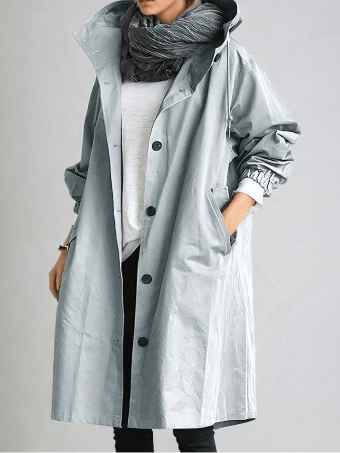 Women's Oversized Trench Coat - Longline Button Front Woven
