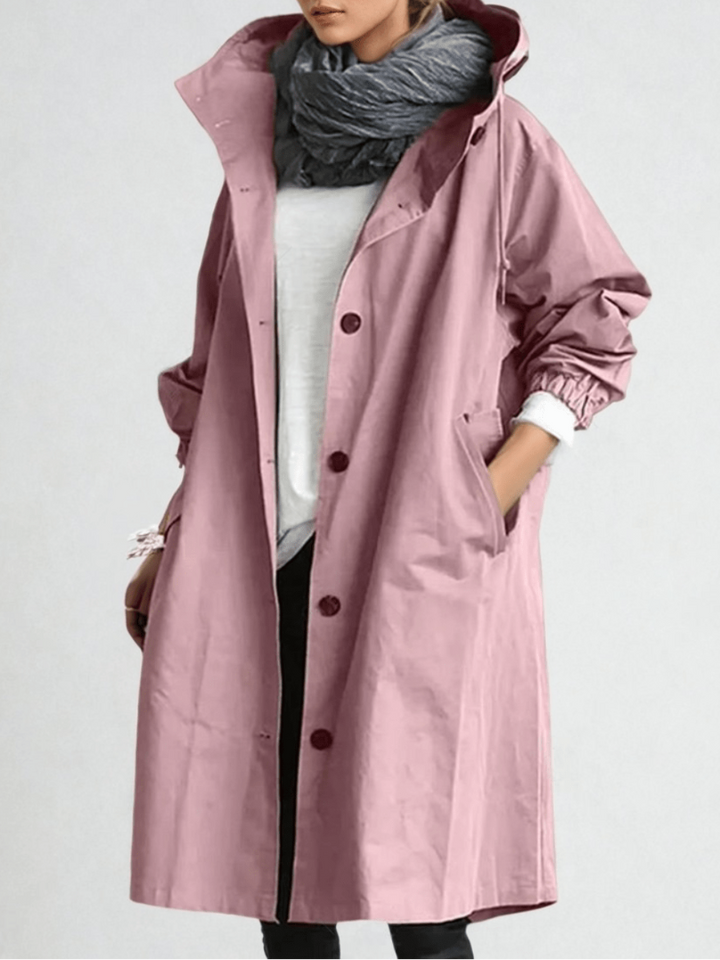 Women's Oversized Trench Coat - Longline Button Front Woven