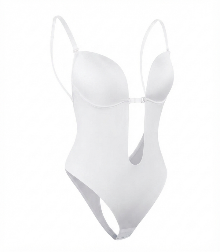 Women's Plunge Bodysuit - Backless Thong Cut with Clear Straps