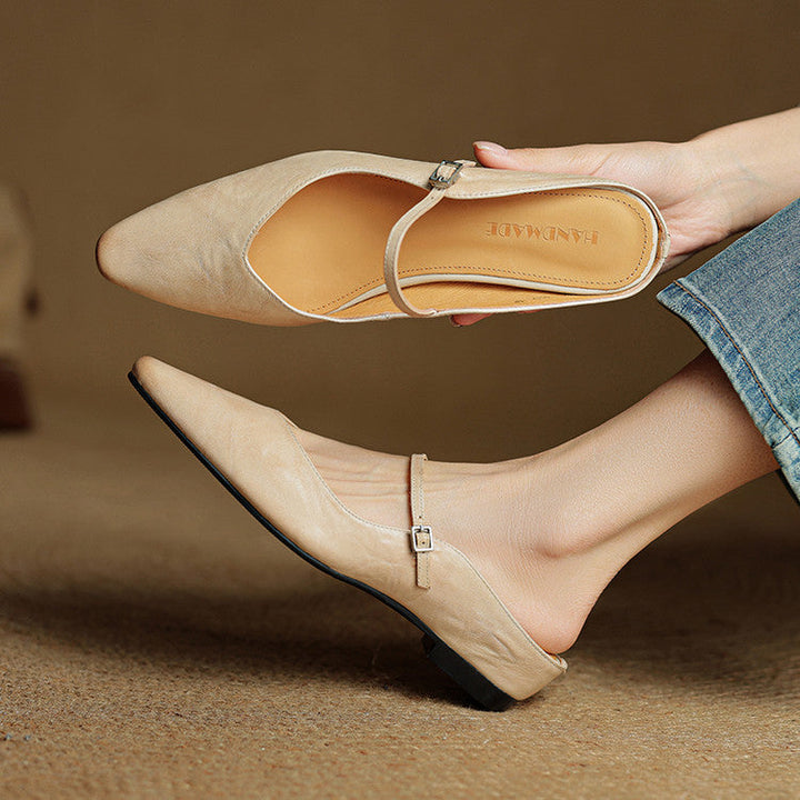 Women's Pointed Toe Mule Flats - Slip-On Buckle Strap