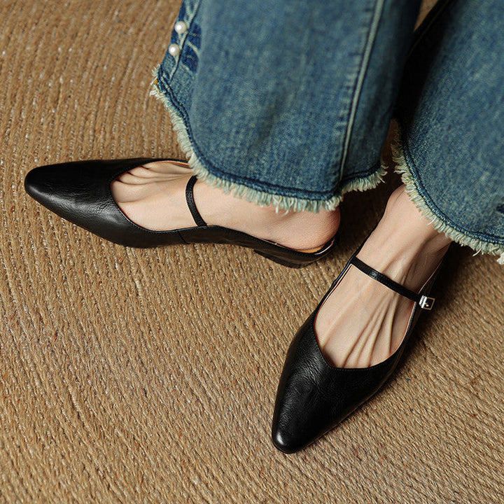 Women's Pointed Toe Mule Flats - Slip-On Buckle Strap