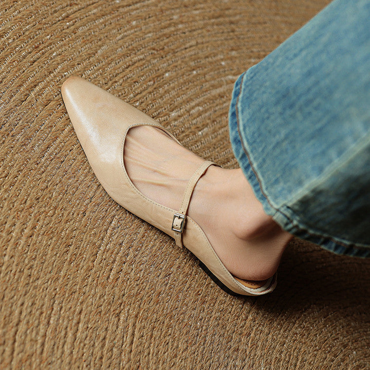 Women's Pointed Toe Mule Flats - Slip-On Buckle Strap