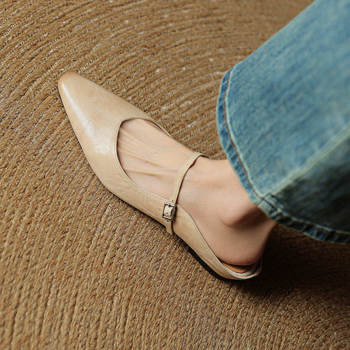 Women's Pointed Toe Mule Flats - Slip-On Buckle Strap