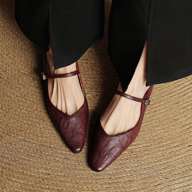Women's Pointed Toe Mule Flats - Slip-On Buckle Strap