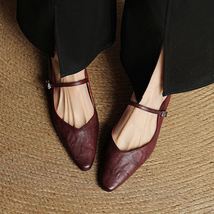 Women's Pointed Toe Mule Flats - Slip-On Buckle Strap
