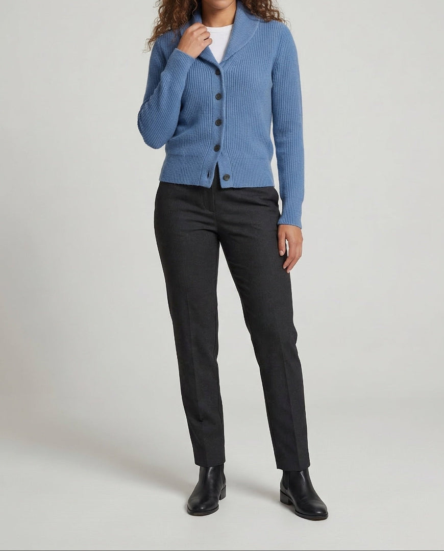Women's Ribbed Knit Cardigan - Shawl Collar Button Front