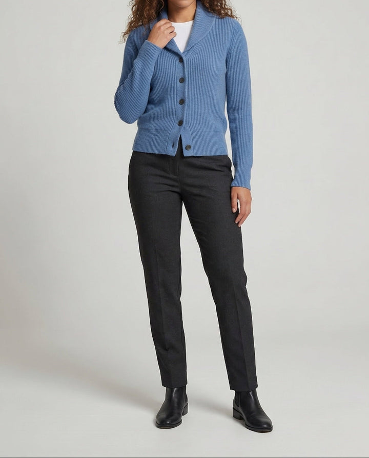 Women's Ribbed Knit Cardigan - Shawl Collar Button Front
